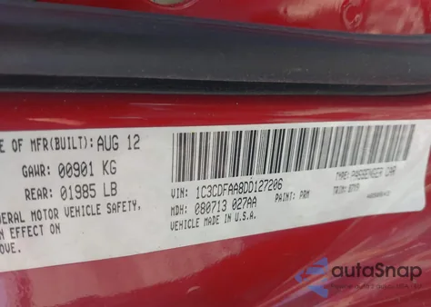 2013 Dodge Dart Se from USA, damaged, VIN 1C3CDFAA8DD127206